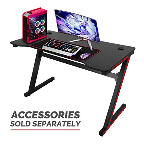 NDGDGA Ergonomic Gaming Desk with Large Carbon Fiber Surface, Z Shaped Computer Desk with LED Lights Controller Stand, Racing Style Professional Game Workstation (Black, 47.2x23.6x29.5 inches)