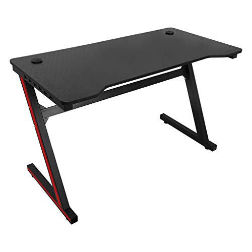 NDGDGA Ergonomic Gaming Desk with Large Carbon Fiber Surface, Z Shaped Computer Desk with LED Lights Controller Stand, Racing Style Professional Game Workstation (Black, 47.2x23.6x29.5 inches)