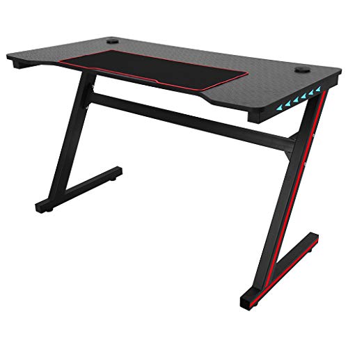 NDGDGA Ergonomic Gaming Desk with Large Carbon Fiber Surface, Z Shaped Computer Desk with LED Lights Controller Stand, Racing Style Professional Game Workstation (Black, 47.2x23.6x29.5 inches)