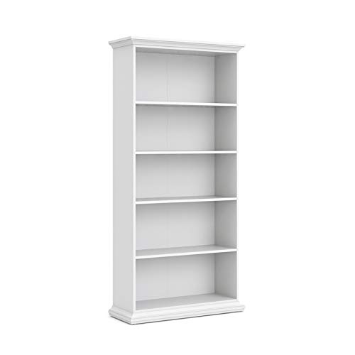 Pemberly Row Modern Contemporary Wood 5 Shelf Bookcase in White Finish