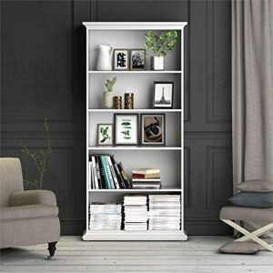 Pemberly Row Modern Contemporary Wood 5 Shelf Bookcase in White Finish