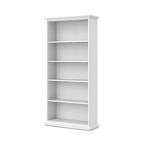 Pemberly Row Modern Contemporary Wood 5 Shelf Bookcase in White Finish