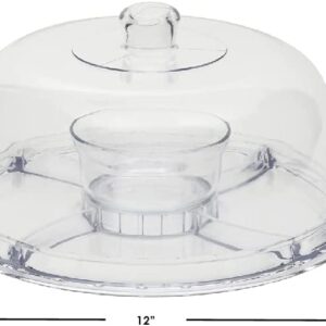 Extra Large (12") 6 in 1 Acrylic Cake Stand with Dome Lid Multifunctional Serving Platter and Cake Plate, Salad Bowl/Veggie Platter/Punch Bowl/Desert Platter/Chips & Dip - BPA Free