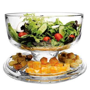 Extra Large (12") 6 in 1 Acrylic Cake Stand with Dome Lid Multifunctional Serving Platter and Cake Plate, Salad Bowl/Veggie Platter/Punch Bowl/Desert Platter/Chips & Dip - BPA Free