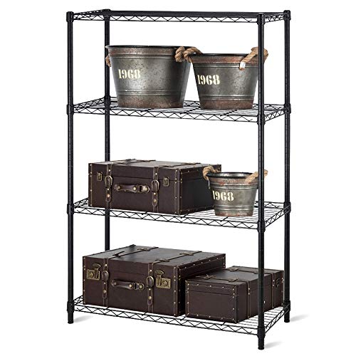 4 Tier Heavy Duty Metal Shelf-36"Lx14"Wx54"H Wire Shelving Unit Adjustable Storage Sturdy Durable Steel Layer Rack Organization for Restaurant Pantry Kitchen Space-Saving Overall Commercial Rack Black