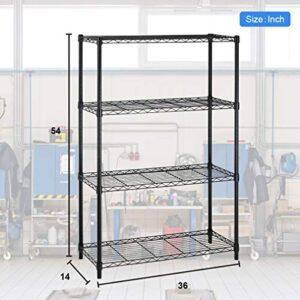 4 Tier Heavy Duty Metal Shelf-36"Lx14"Wx54"H Wire Shelving Unit Adjustable Storage Sturdy Durable Steel Layer Rack Organization for Restaurant Pantry Kitchen Space-Saving Overall Commercial Rack Black