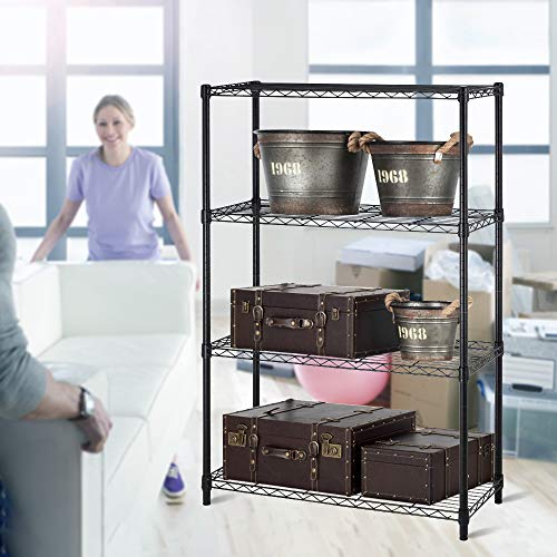 4 Tier Heavy Duty Metal Shelf-36"Lx14"Wx54"H Wire Shelving Unit Adjustable Storage Sturdy Durable Steel Layer Rack Organization for Restaurant Pantry Kitchen Space-Saving Overall Commercial Rack Black