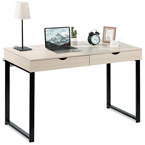 Nihewoo Modern Simple Style Computer Desk Home Desktop Desk Home Office Desk Students Desk with Double Drawers White