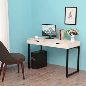 Nihewoo Modern Simple Style Computer Desk Home Desktop Desk Home Office Desk Students Desk with Double Drawers White