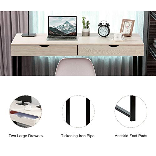 Nihewoo Modern Simple Style Computer Desk Home Desktop Desk Home Office Desk Students Desk with Double Drawers White