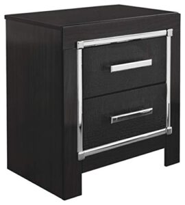 signature design by ashley kaydell glam 2 drawer nightstand with faux alligator panels & chrome-tone accents, black