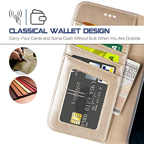 Arae for iPhone 12 Pro max Case with Credit Card Holder and Wrist Strap (Champagne Gold)