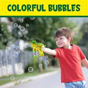 Toysery Dinosaur Bubble Gun for Kids. Colorful Dinosaur Bubble Blower Toy with LED Lights and Music Chimes. Complimentary Batteries Included (2 Pack)