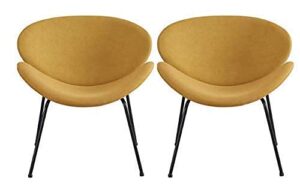 cui liu – chair set - amura accent chair set of 2 - soft plush fabric retro designer chairs with matte black legs mid century living room chairs (mustard)