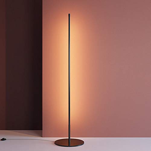 LAKIQ Modern Linear Standing Floor Lamps Living Room Black LED Floor Light with Plug for Reading Bedroom(Warm Light)