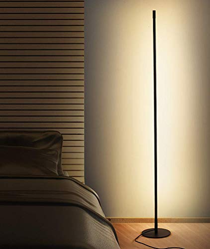 LAKIQ Modern Linear Standing Floor Lamps Living Room Black LED Floor Light with Plug for Reading Bedroom(Warm Light)