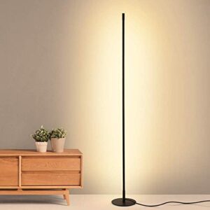 LAKIQ Modern Linear Standing Floor Lamps Living Room Black LED Floor Light with Plug for Reading Bedroom(Warm Light)