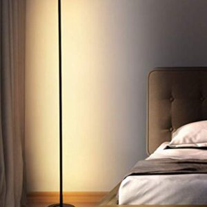 LAKIQ Modern Linear Standing Floor Lamps Living Room Black LED Floor Light with Plug for Reading Bedroom(Warm Light)