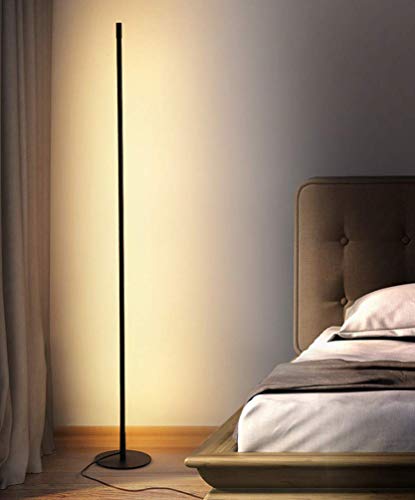 LAKIQ Modern Linear Standing Floor Lamps Living Room Black LED Floor Light with Plug for Reading Bedroom(Warm Light)