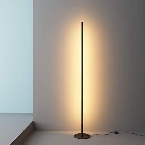 LAKIQ Modern Linear Standing Floor Lamps Living Room Black LED Floor Light with Plug for Reading Bedroom(Warm Light)