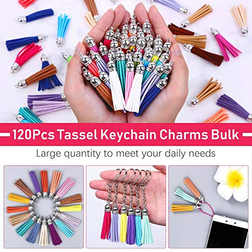 Tassels Charms for Jewelry Making, Paxcoo 120Pcs Keychain Tassels Bulk for Crafts, Leather Key Chain Tassel Charms for Jewelry Making, Resin Epoxy, Acrylic Blanks Keychains, Bracelets (2 1/8 inch)