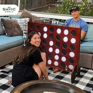 SWOOC Games - Giant Four in a Row (All Weather) Outdoor Game with Carrying Case and Noise Reducing Design - 60% Quieter - Jumbo Connect 4 Discs to Win - Oversized Yard Game for Kids, Adults, & Family