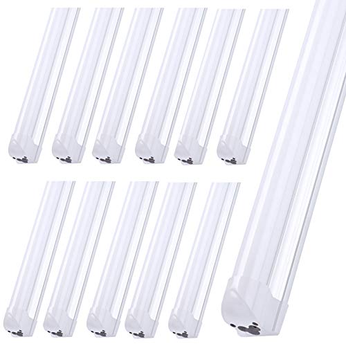 8FT LED Light Fixtures, 72W, 6000K Cool White, Fluorescent Light Replacement, Linkable led Tube Lights 8foot for Cooler,Garage, Warehouse,Basement,Frosted Lens(12-Pack), Ship from USA