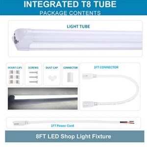 8FT LED Light Fixtures, 72W, 6000K Cool White, Fluorescent Light Replacement, Linkable led Tube Lights 8foot for Cooler,Garage, Warehouse,Basement,Frosted Lens(12-Pack), Ship from USA