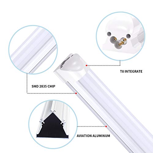 8FT LED Light Fixtures, 72W, 6000K Cool White, Fluorescent Light Replacement, Linkable led Tube Lights 8foot for Cooler,Garage, Warehouse,Basement,Frosted Lens(12-Pack), Ship from USA