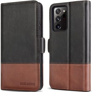 kezihome note 20 ultra case, genuine leather [rfid blocking] galaxy note 20 ultra 5g wallet case credit card slot flip magnetic stand case for samsung galaxy note 20 ultra 2020 (black/brown)