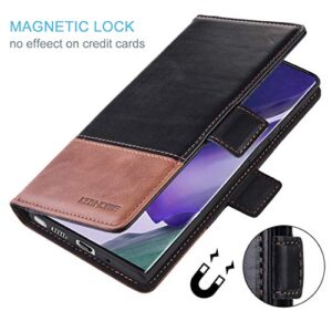 KEZiHOME Note 20 Ultra Case, Genuine Leather [RFID Blocking] Galaxy Note 20 Ultra 5G Wallet Case Credit Card Slot Flip Magnetic Stand Case for Samsung Galaxy Note 20 Ultra 2020 (Black/Brown)