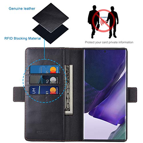 KEZiHOME Note 20 Ultra Case, Genuine Leather [RFID Blocking] Galaxy Note 20 Ultra 5G Wallet Case Credit Card Slot Flip Magnetic Stand Case for Samsung Galaxy Note 20 Ultra 2020 (Black/Brown)