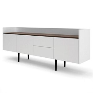 pemberly row scandinavian look 76.97" w sideboard cabinet, buffet credenza with 2 drawer and 3 door in white and walnut