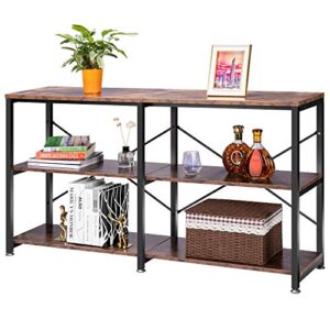 vivohome 55 inch narrow console table, industrial sofa table behind couch with 3-tier storage shelves, metal frame, easy assembly, for entryway, hallway, living room
