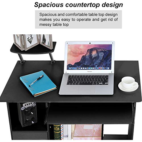 Nihewoo Computer Desk with Storage Shelves,Home Office PC Laptop Desk Sturdy Writing Desk Writing Computer Desk Black