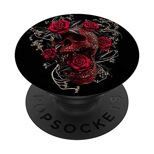 Red Rose Skull PopSockets PopGrip: Swappable Grip for Phones & Tablets