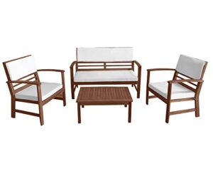 patio conversation set patio furniture patio sofa set outdoor chat set 4-piece acacia wood outdoor seating set with water resistant cushions and coffee table for pool beach backyard balcony garden