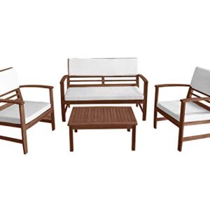 Patio Conversation Set Patio Furniture Patio Sofa Set Outdoor Chat Set 4-Piece Acacia Wood Outdoor Seating Set with Water Resistant Cushions and Coffee Table for Pool Beach Backyard Balcony Garden