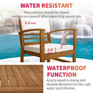 Patio Conversation Set Patio Furniture Patio Sofa Set Outdoor Chat Set 4-Piece Acacia Wood Outdoor Seating Set with Water Resistant Cushions and Coffee Table for Pool Beach Backyard Balcony Garden