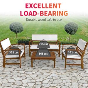 Patio Conversation Set Patio Furniture Patio Sofa Set Outdoor Chat Set 4-Piece Acacia Wood Outdoor Seating Set with Water Resistant Cushions and Coffee Table for Pool Beach Backyard Balcony Garden