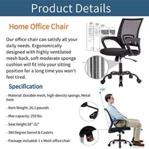 Payhere Executive Task Ergonomic Desk Home Computer Gaming Office Chair Mesh Working Chair with Mid-Back Lumbar Support Armrest Modern Adjustable Swivel Rolling Desk Chair for Women Men, Black