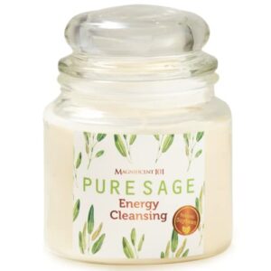 magnificent 101 sage energy cleansing aromatherapy candle for meditation, manifestation, and intention-setting - 14.5 oz natural soy wax and pure sage essential oil | 56-hour burn time