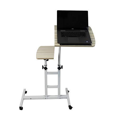 Mind Reader Rolling Standing Desk Home Office Laptop Workstation Locking Wheels Adjustable Angle, White, Wood