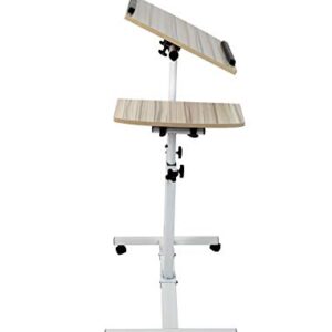 Mind Reader Rolling Standing Desk Home Office Laptop Workstation Locking Wheels Adjustable Angle, White, Wood