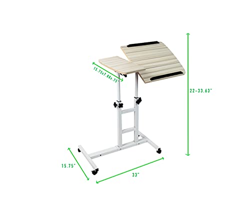 Mind Reader Rolling Standing Desk Home Office Laptop Workstation Locking Wheels Adjustable Angle, White, Wood