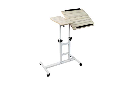 Mind Reader Rolling Standing Desk Home Office Laptop Workstation Locking Wheels Adjustable Angle, White, Wood