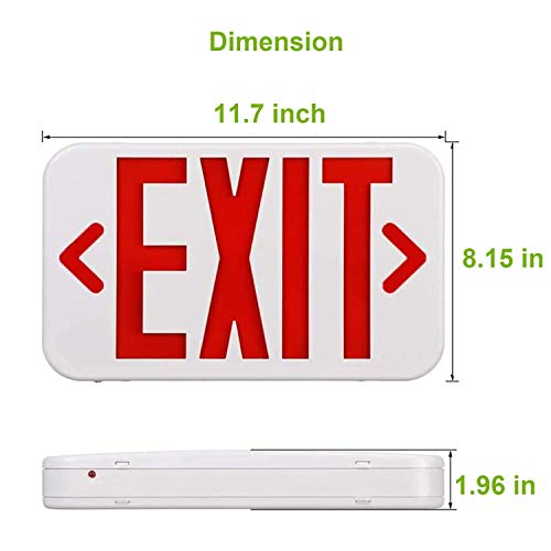 LED Exit Sign, Emergency Exit Light with Battery Backup, Double Face, UL 924, AC 120/277V, Damp Location, Hardwired Red Letter Exit Lights for Business Commercial