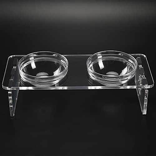 Dog and Cat Bowls Elevated Set - Acrylic Feeder Stand with 2 Set Removable Stainless Steel and Glass Bowls Food and Water Raised Dishes for Small Pet,3.75 inches