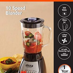 IMUSA USA GAU-80313B Black 10-Speed Blender with Glass Jar 4, 42 oz