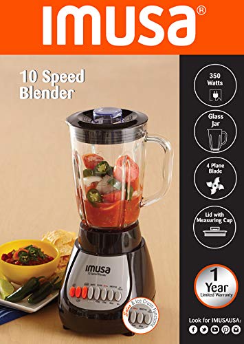 IMUSA USA GAU-80313B Black 10-Speed Blender with Glass Jar 4, 42 oz